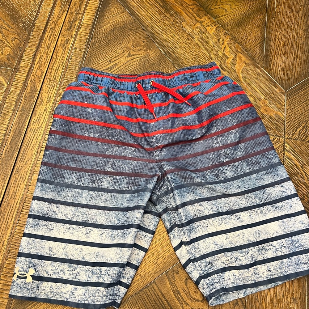 Boys Under Armour Red and Blue Swim Trunks Size Large